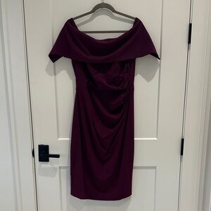 Vince Camuto Off-Shoulder Midi Dress in Deep Purple